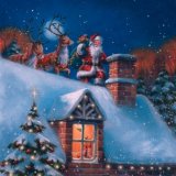 【ナプキン】 Santa on Rooftop with Reindeer