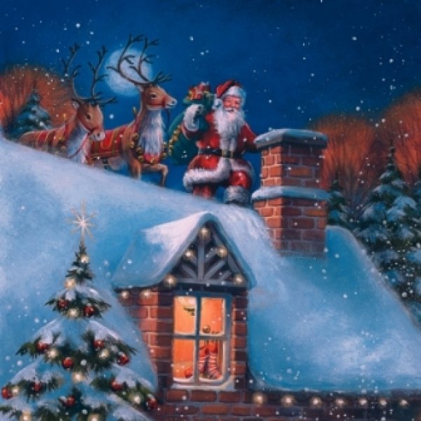 画像1: 【ナプキン】 Santa on Rooftop with Reindeer (1)